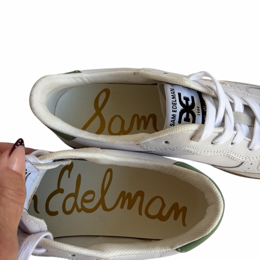EUC Sam Edelman Kallen White/Green Sneakers Sz. 9.5 - Picture 2 of 11